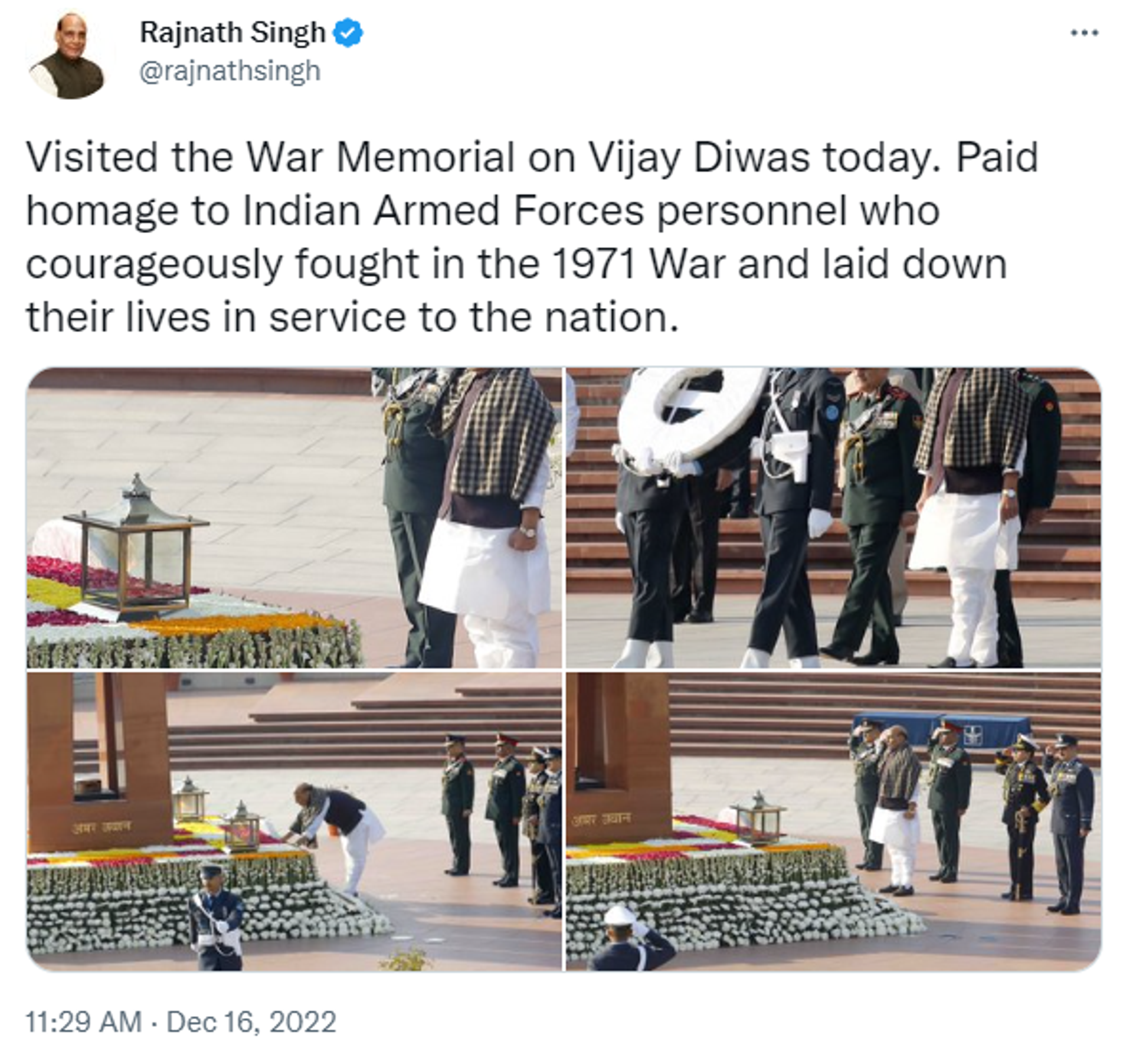 Defence Minister Rajnath Singh Visited War Memorial on Occasion of Vijay Diwas - Sputnik India, 1920, 16.12.2022