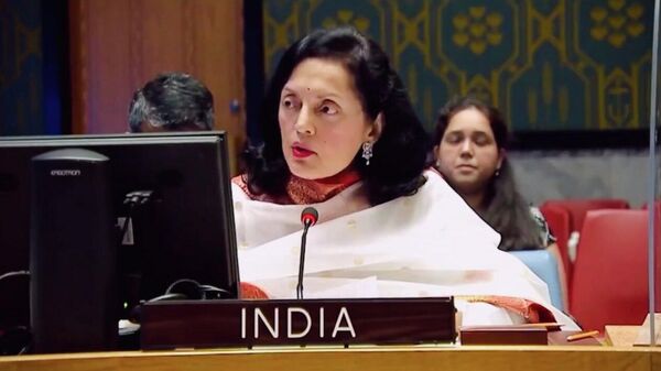 India's Ambassador to the UN Ruchira Kamboj speaks at the UNSC meeting on terrorism. - Sputnik भारत