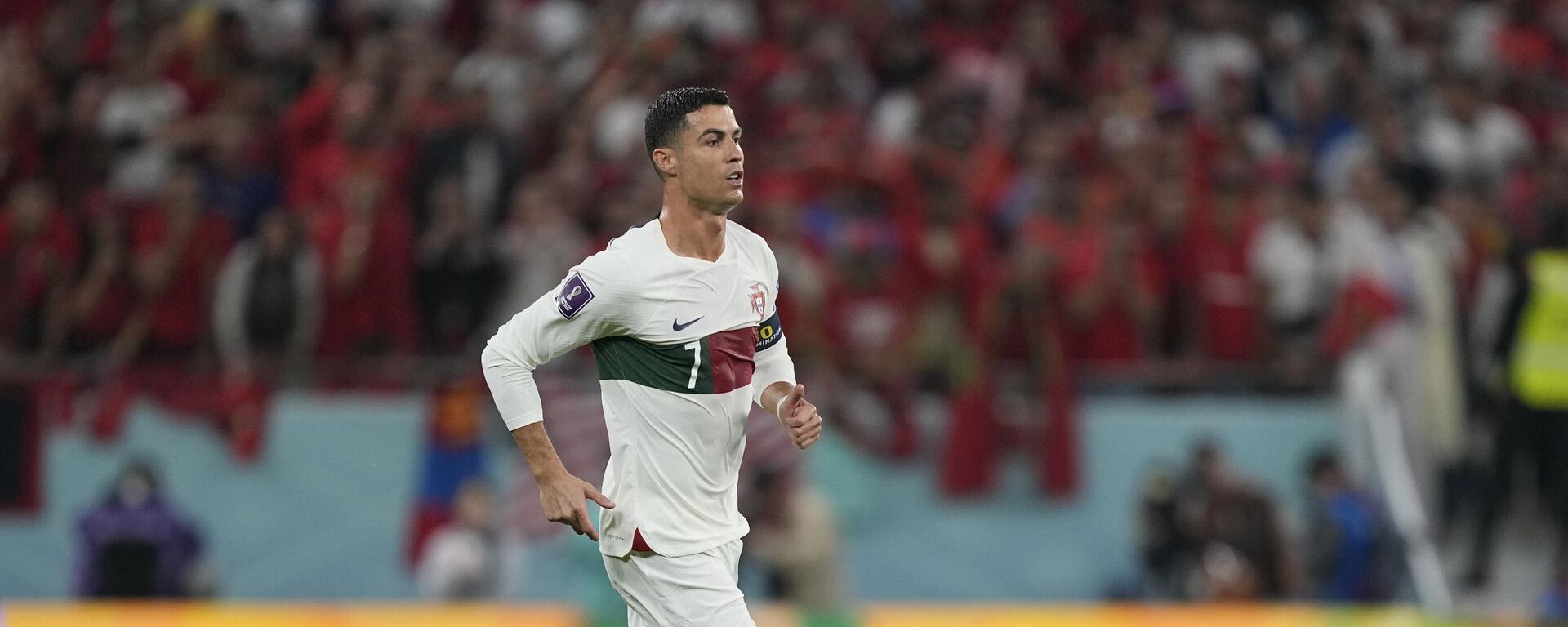 Portugal's Cristiano Ronaldo enters the pitch during the World Cup quarterfinal soccer match between Morocco and Portugal, at Al Thumama Stadium in Doha, Qatar, Saturday, Dec. 10, 2022. - Sputnik India, 1920, 22.12.2022
