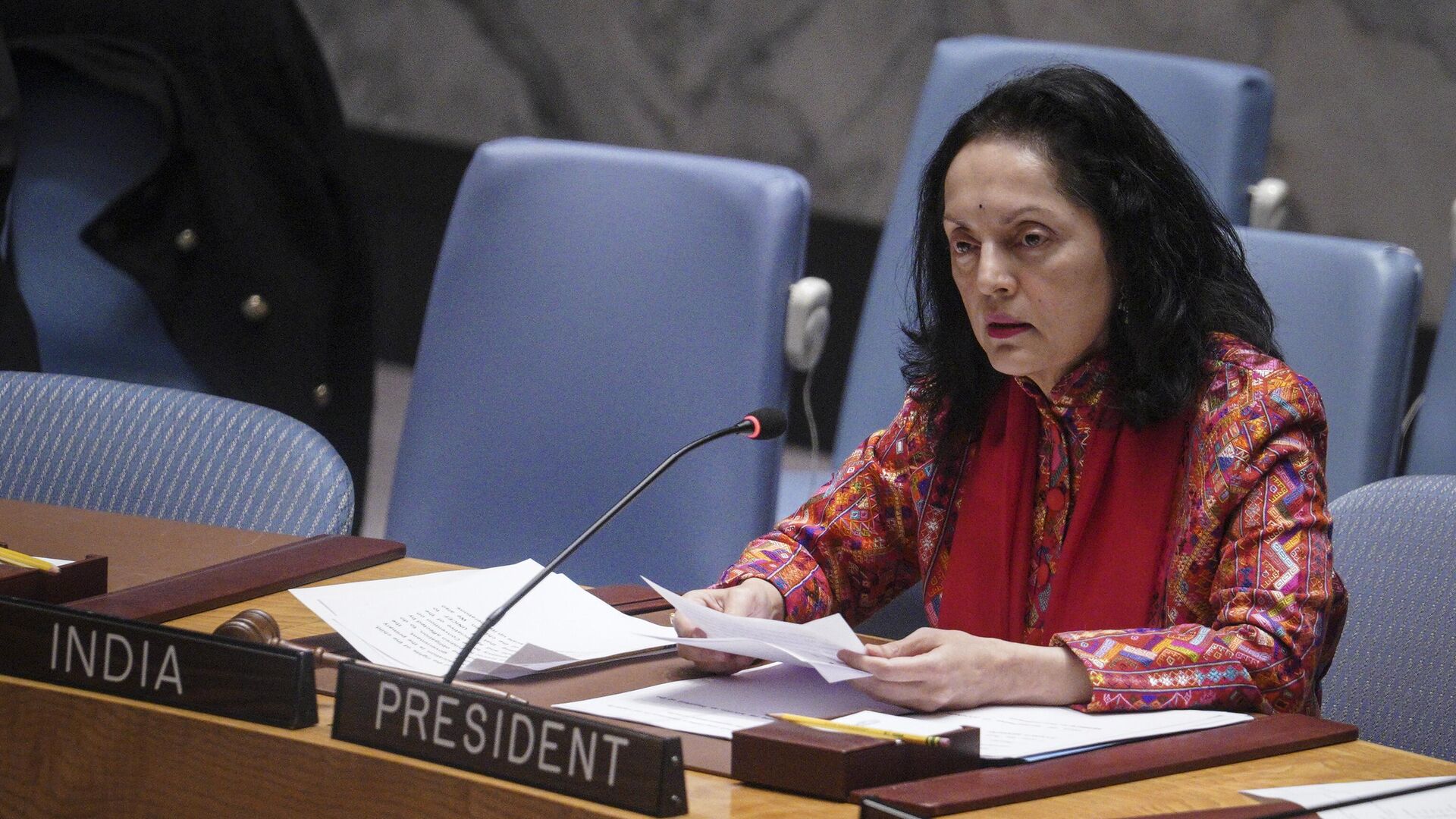 India's Ambassador to the United Nations Ruchira Kamboj, current president of the U.N. Security Council, address the council after a report on the humanitarian impact of Russia's war in Ukraine, Tuesday Dec. 6, 2022 at U.N. headquarters. - Sputnik India, 1920, 21.11.2023