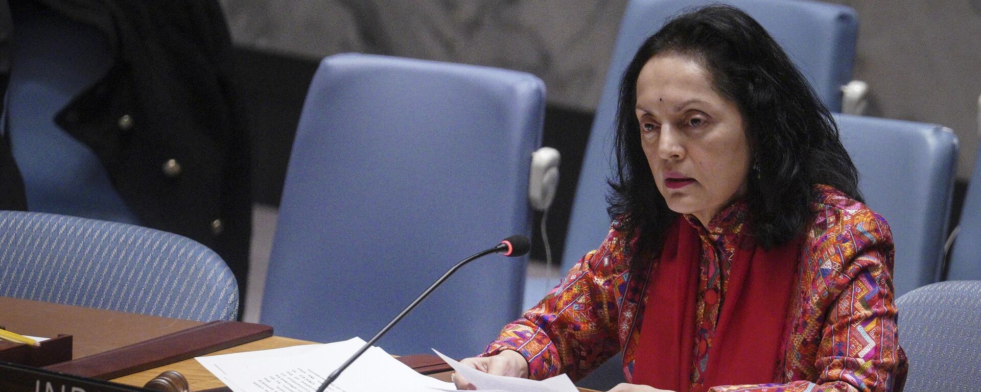 India's Ambassador to the United Nations Ruchira Kamboj, current president of the U.N. Security Council, address the council after a report on the humanitarian impact of Russia's war in Ukraine, Tuesday Dec. 6, 2022 at U.N. headquarters. - Sputnik भारत, 1920, 21.11.2023