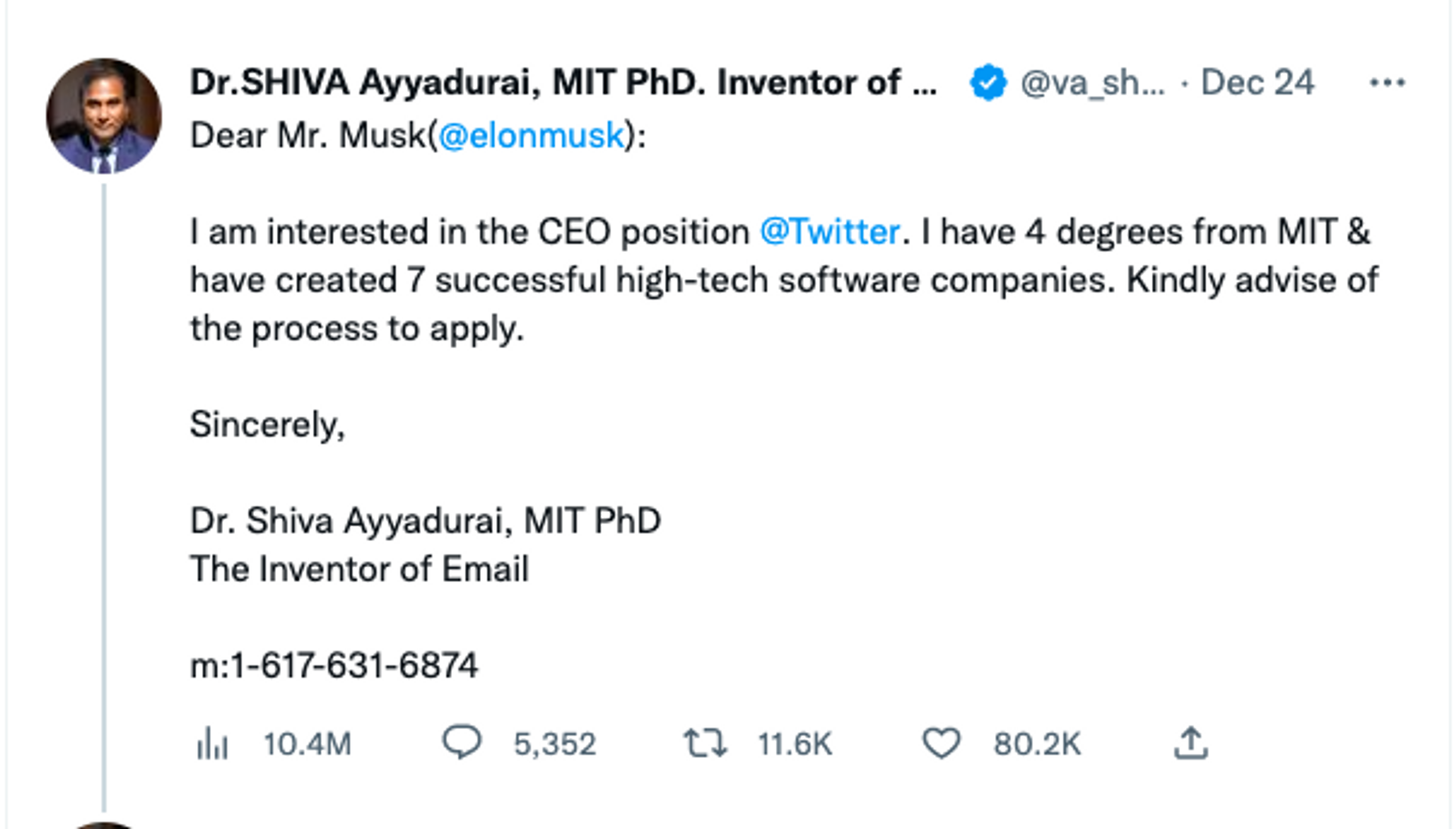 Indian-American MIT scholar Shiva Ayyadurai showing his interest to appointed as Twitter CEO - Sputnik India, 1920, 27.12.2022