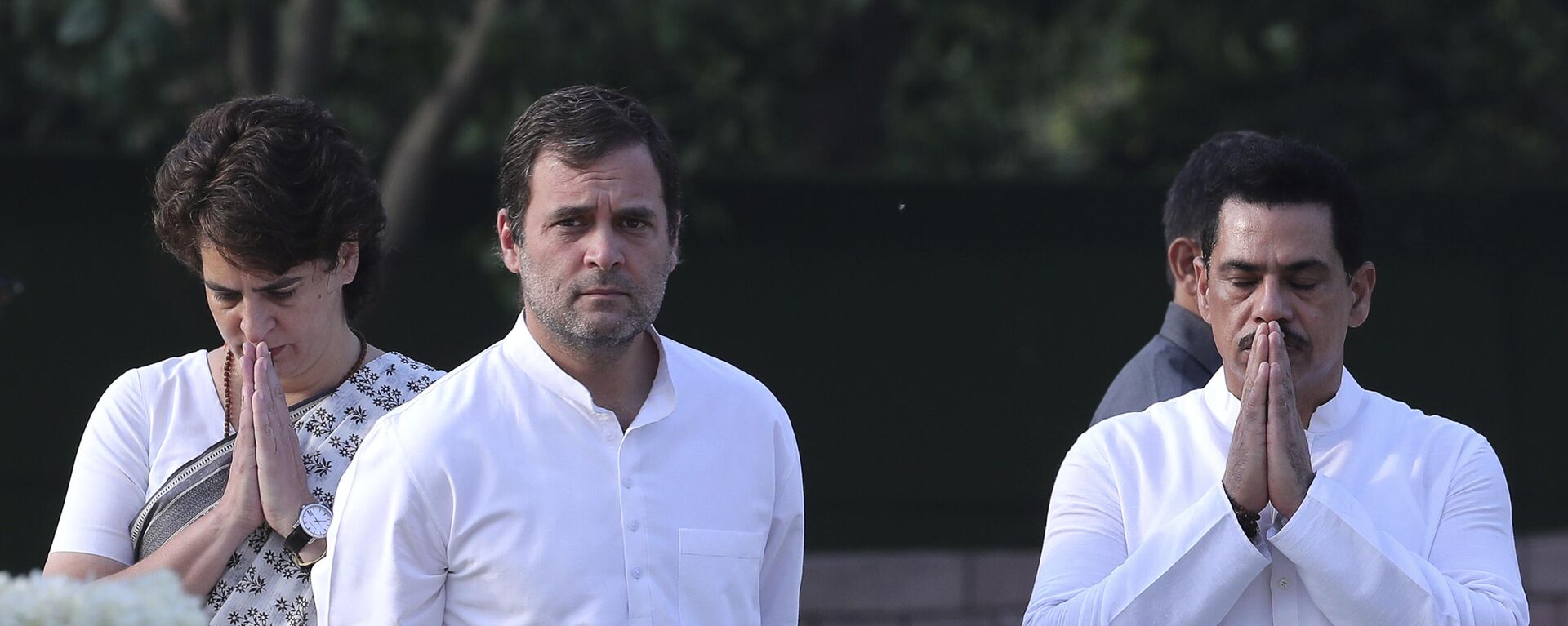 Congress Party former President Rahul Gandhi, center, looks as his sister and party General Secretary Priyanka Gandhi Vadra, left, and her husband Robert Vadra, as they pay homage to former Indian Prime Minister Rajiv Gandhi on his death anniversary in New Delhi, India, Tuesday, May 21, 2019. - Sputnik India, 1920, 09.01.2023
