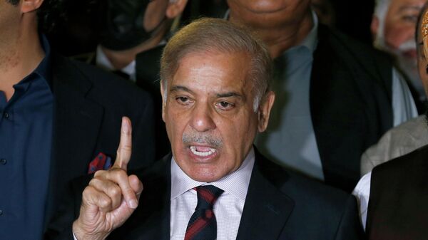 Pakistan's opposition leader Shahbaz Sharif speaks during a press conference after the Supreme Court decision, in Islamabad, Pakistan, Thursday, April 7, 2022. - Sputnik India