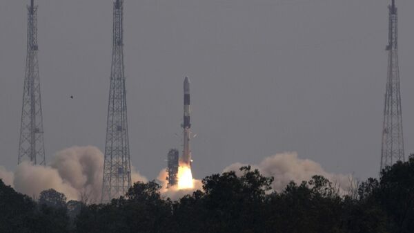 This photograph released by the Indian Space Research Organization (ISRO) shows its Polar Satellite Launch Vehicle (PSLV-C51) carrying Brazil's Amazonia- 1 and other satellites lift off from the Satish Dhawan Space Center in Sriharikota, India, Sunday, Feb. 28, 2021. - Sputnik India