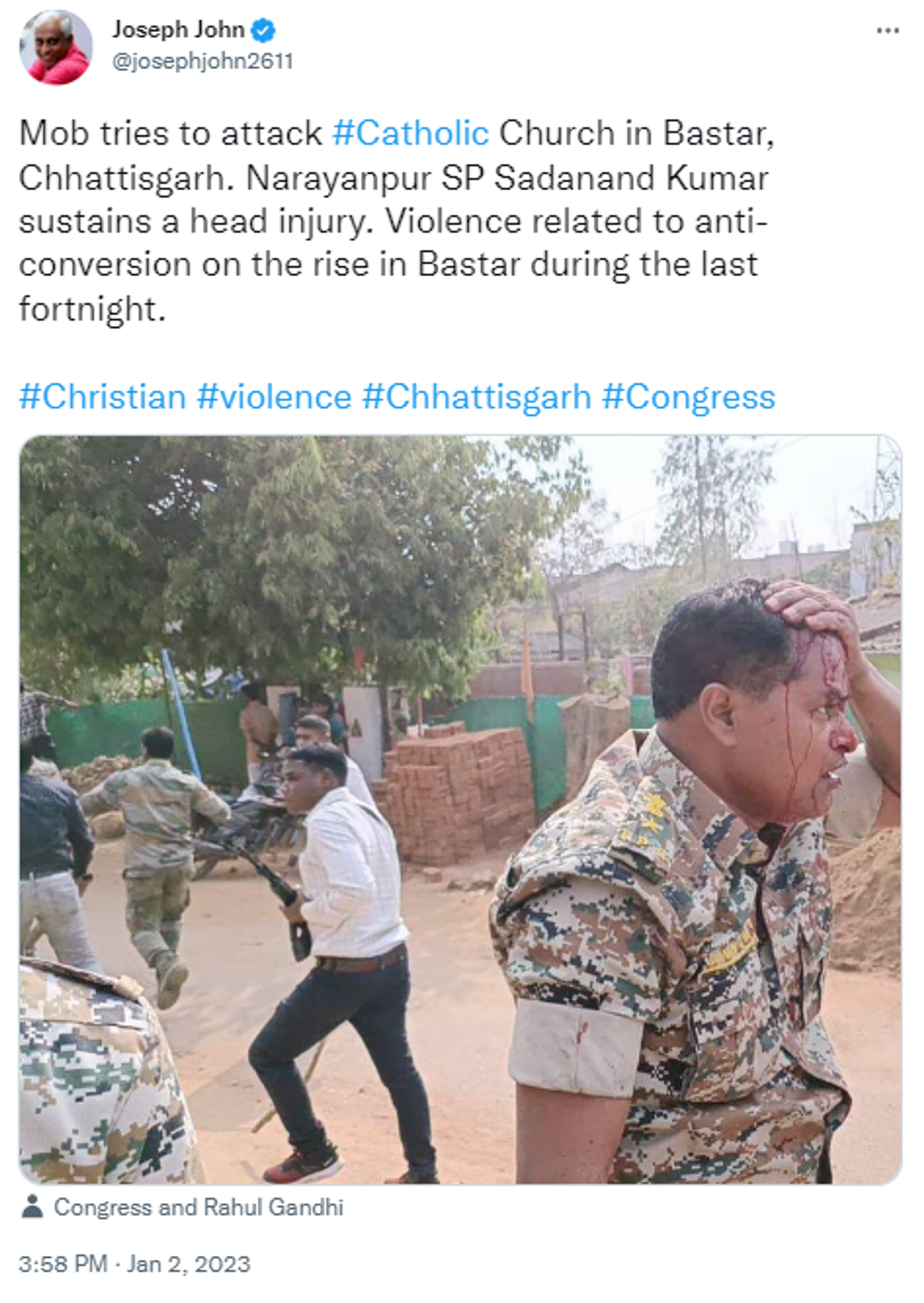 Senior Police Official in Chhattisgarh Injured after Mob Attacked Church - Sputnik India, 1920, 02.01.2023