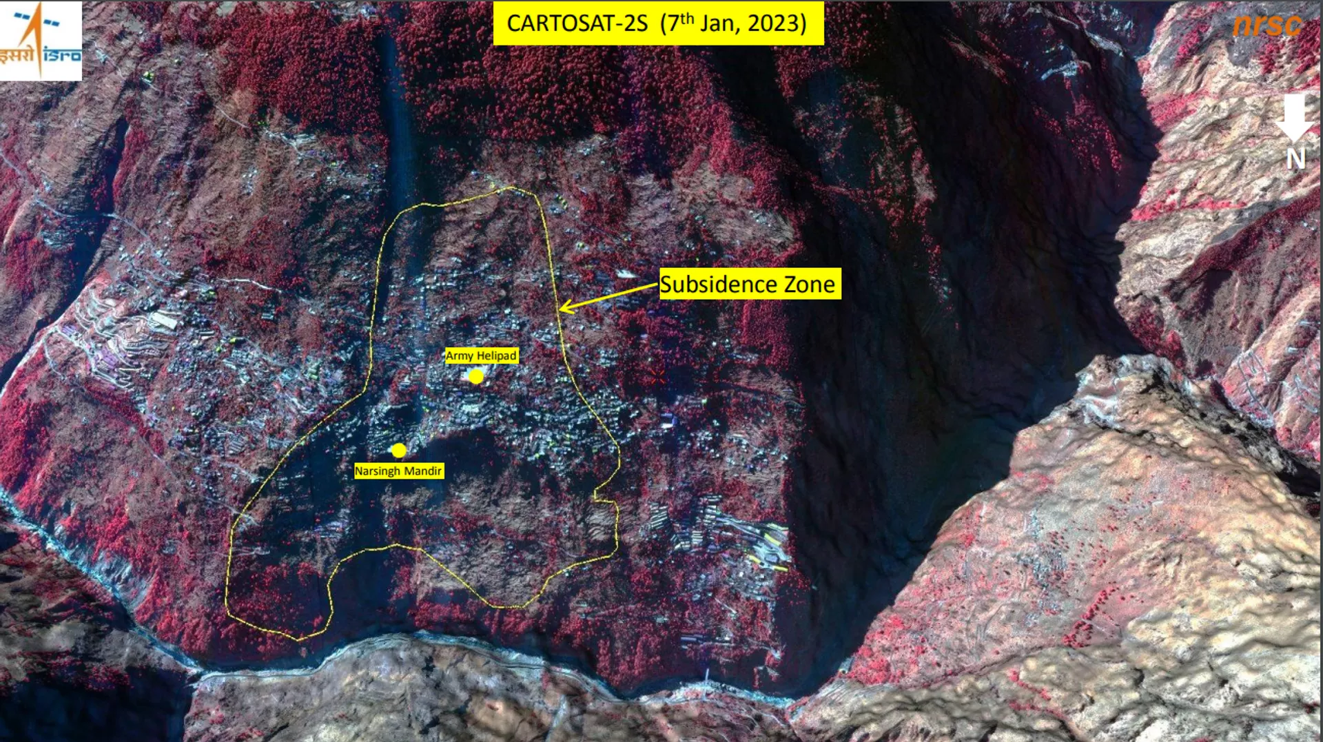 Satellite images of Joshimath town in Uttarakhand that sank 5.4 cm in 12 days according to ISRO's National Remote Sensing Centre Satellite images of Joshimath town in Uttarakhand that sank 5.4 cm in 12 days according to ISRO's National Remote Sensing Centre - Sputnik India, 1920, 13.01.2023