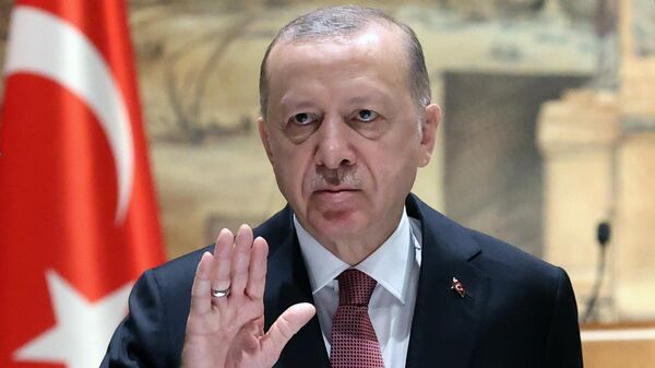 Turkish President Recep Tayyip Erdogan attends the Russian-Ukrainian talks at the Dolmabahce Palace, in Istanbul, Turkey - Sputnik भारत