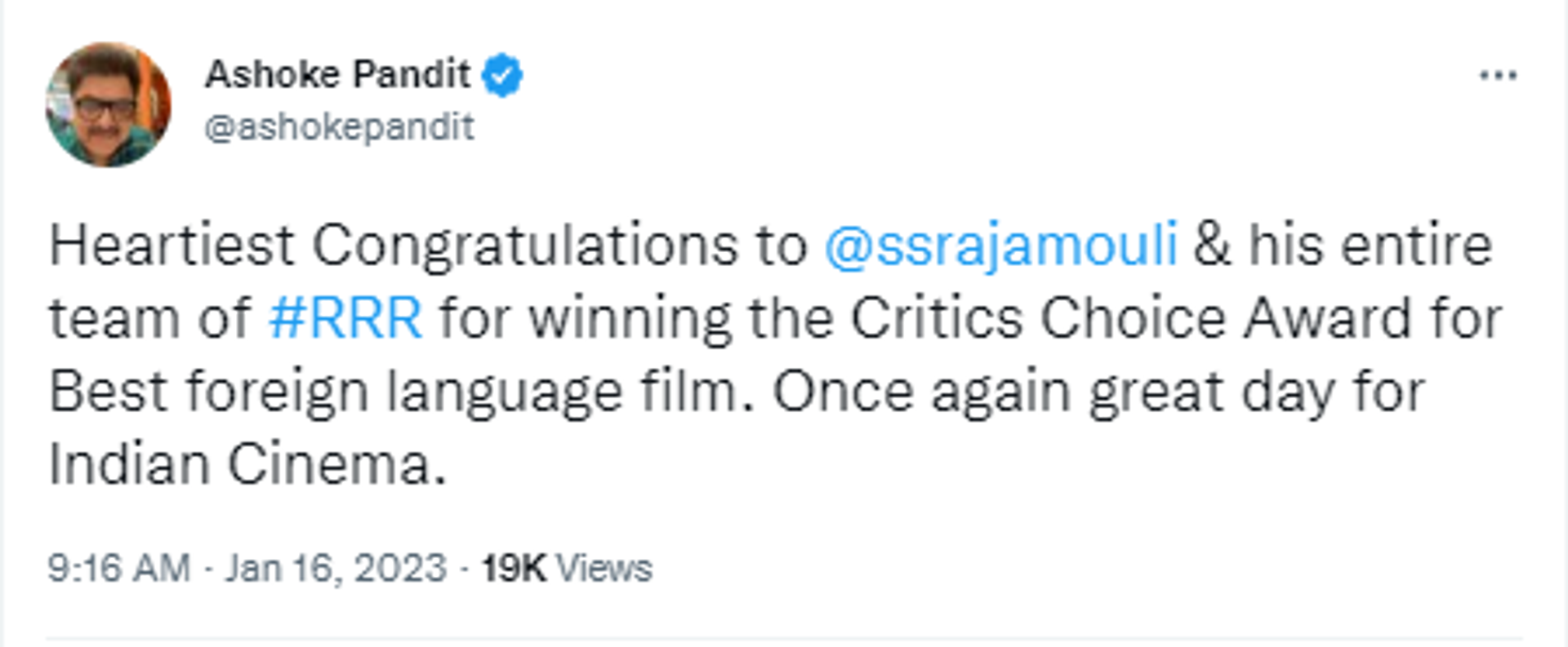 Producer Ashoke Pandit reacts after Indian Telugu language super hit movie wins two awards at Critics Choice Awards - Sputnik India, 1920, 16.01.2023