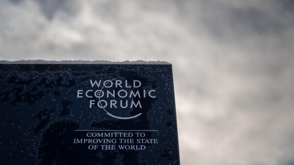A photograph shows a sign of the World Economic Forum (WEF) in the alpine resort of Davos, on the opening day of the annual meeting in Davos on January 16, 2023. - Sputnik भारत