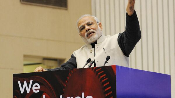 Indian Prime Minister Narendra Modi gestures as he speaks during an event to launch an initiative to bolster start-ups in New Delhi on January 16, 2016. - Sputnik India