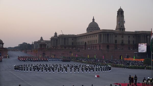 Indian military bands perform at the Raisina hills, the government seat of power, during the Beating Retreat ceremony, in New Delhi, India, Saturday, Jan. 29, 2022. - Sputnik भारत