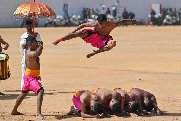 Солдаты исполняют боевое искусство во время празднования 74-го Дня Республики Индии в Бангалоре, Индия - Sputnik भारत