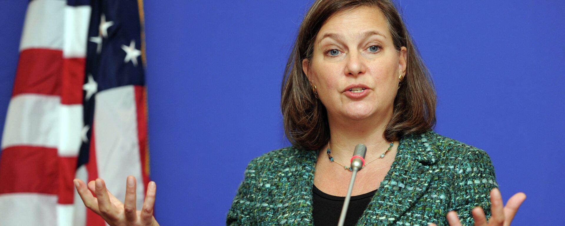 US Assistant Secretary of State for European and Eurasian Affairs Victoria Nuland gestures as she speaks during her press conference in Tbilisi on February 17, 2015 - Sputnik India, 1920, 31.01.2023