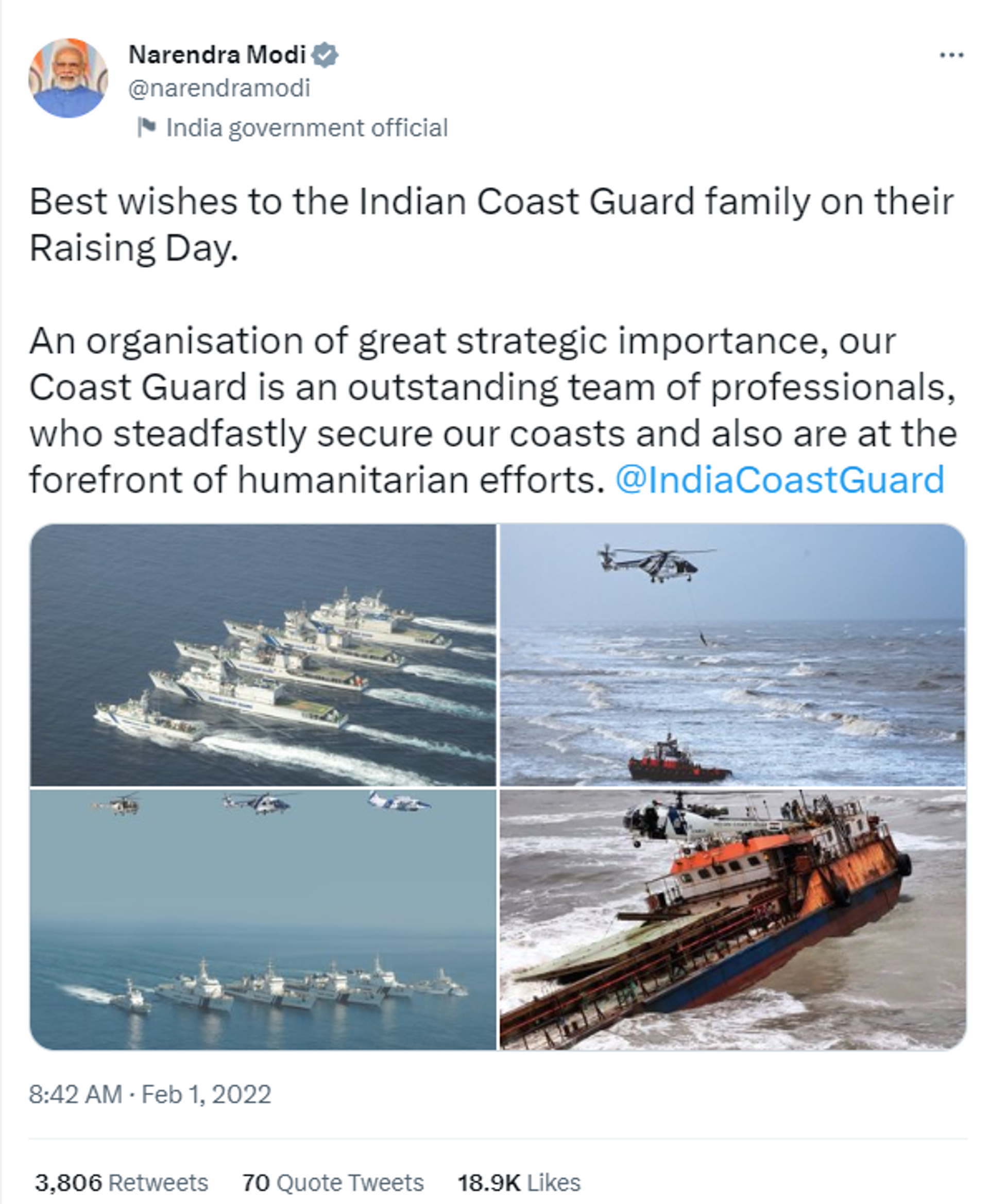 India's Prime Minister Narendra Modi extends wishes to officers on Indian Coast Guard Day - Sputnik India, 1920, 01.02.2023