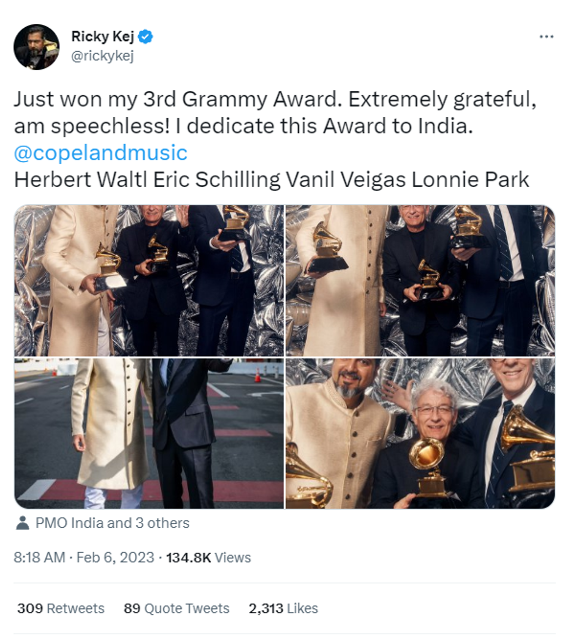 Indian musician Ricky Kej shares the Grammy Award with its record producer Herbert Waltl and rock legend Stewart Copeland for 'Divine Tides' album - Sputnik India, 1920, 06.02.2023
