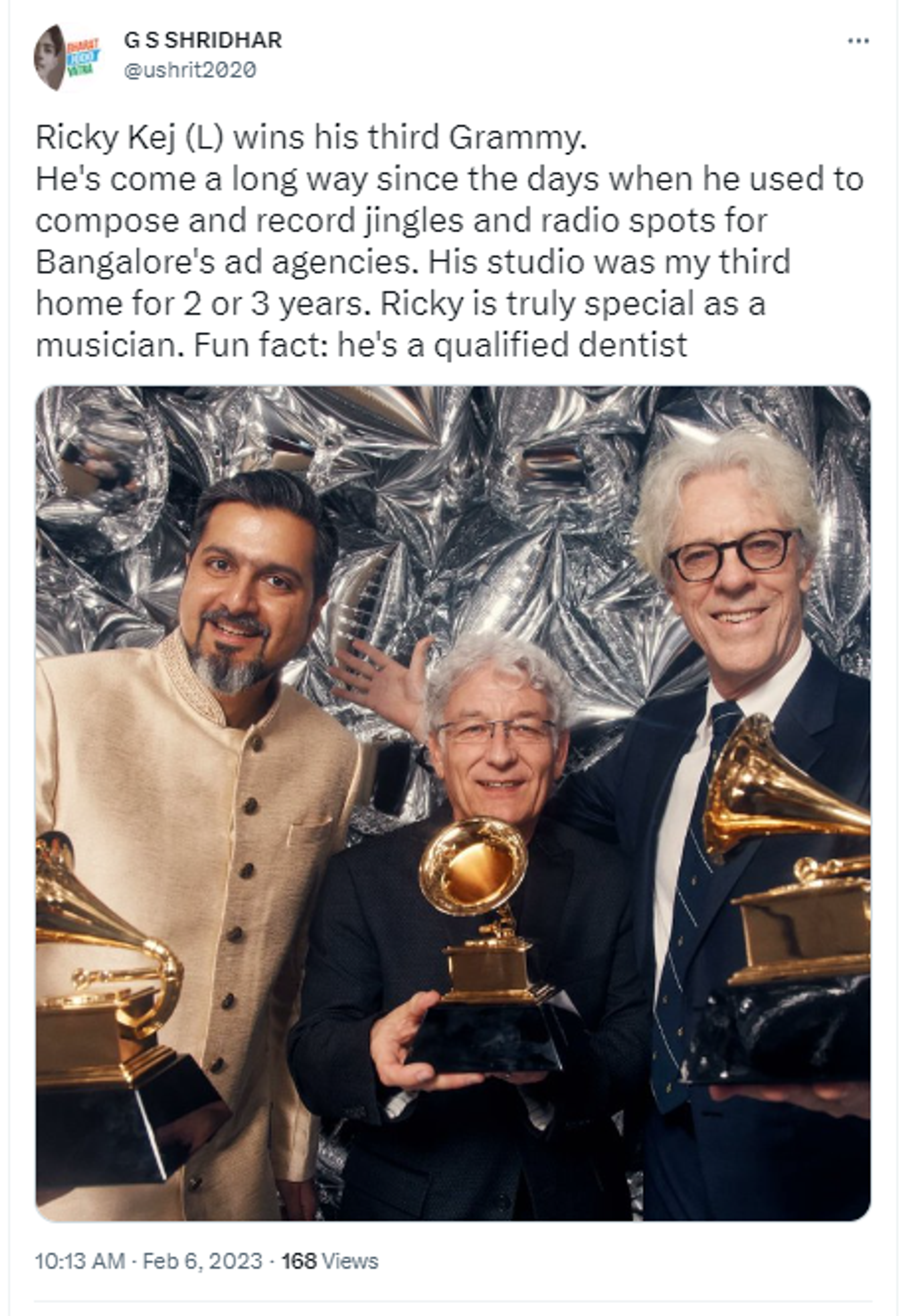 Netizen congratulate Ricky Kej for winning his third Grammy Award for the album 'Divine Tides'. - Sputnik India, 1920, 06.02.2023
