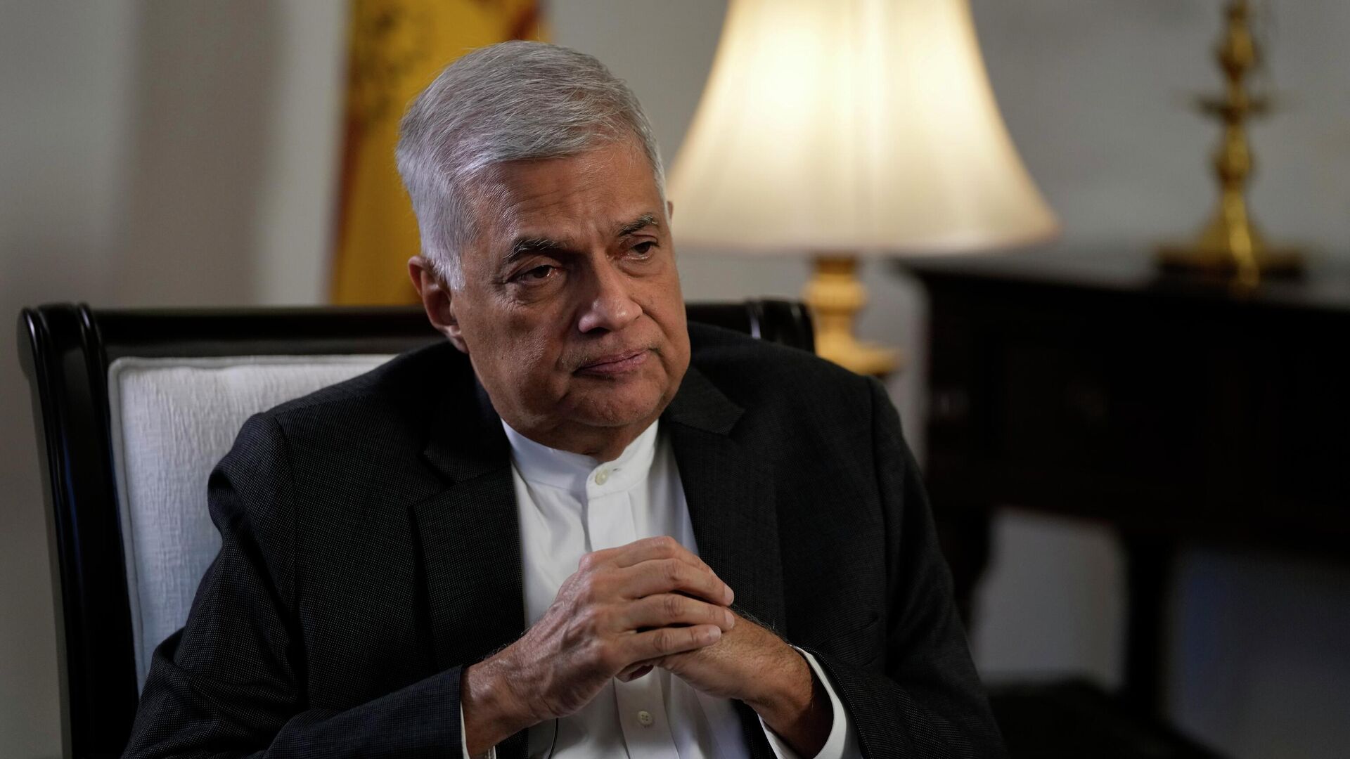 Sri Lanka's new prime minister Ranil Wickremesinghe gestures during an interview with The Associated Press in Colombo, Sri Lanka, Saturday, June 11, 2022. - Sputnik India, 1920, 06.02.2023