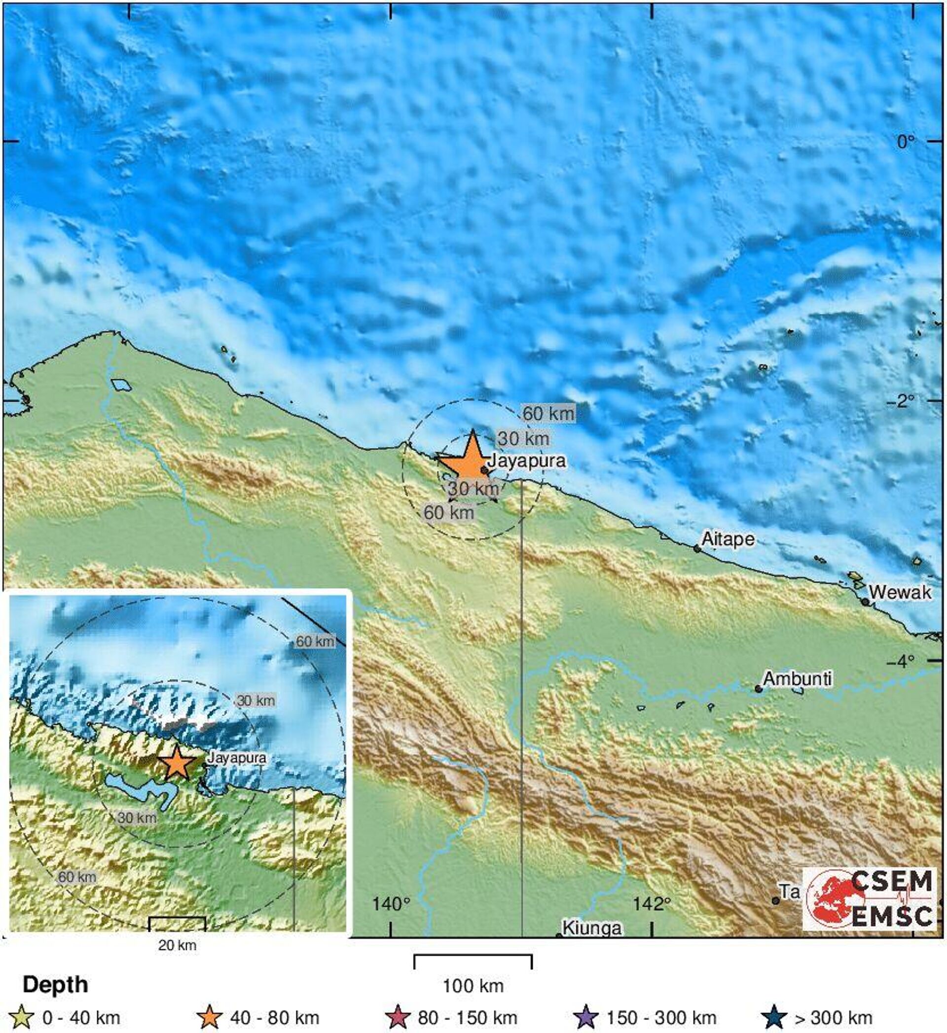 Earthquake M5.3 occurred 1 km SW of Jayapura (Indonesia) on Feb.9, 2023 - Sputnik India, 1920, 09.02.2023