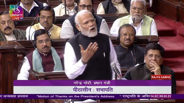 India's PM Narendra Modi speaking in Rajya Sabha on Feb.9, 2023. - Sputnik India