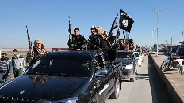 Daesh  terrorists pass by a convoy in Tel Abyad, northeast Syria (File) - Sputnik भारत