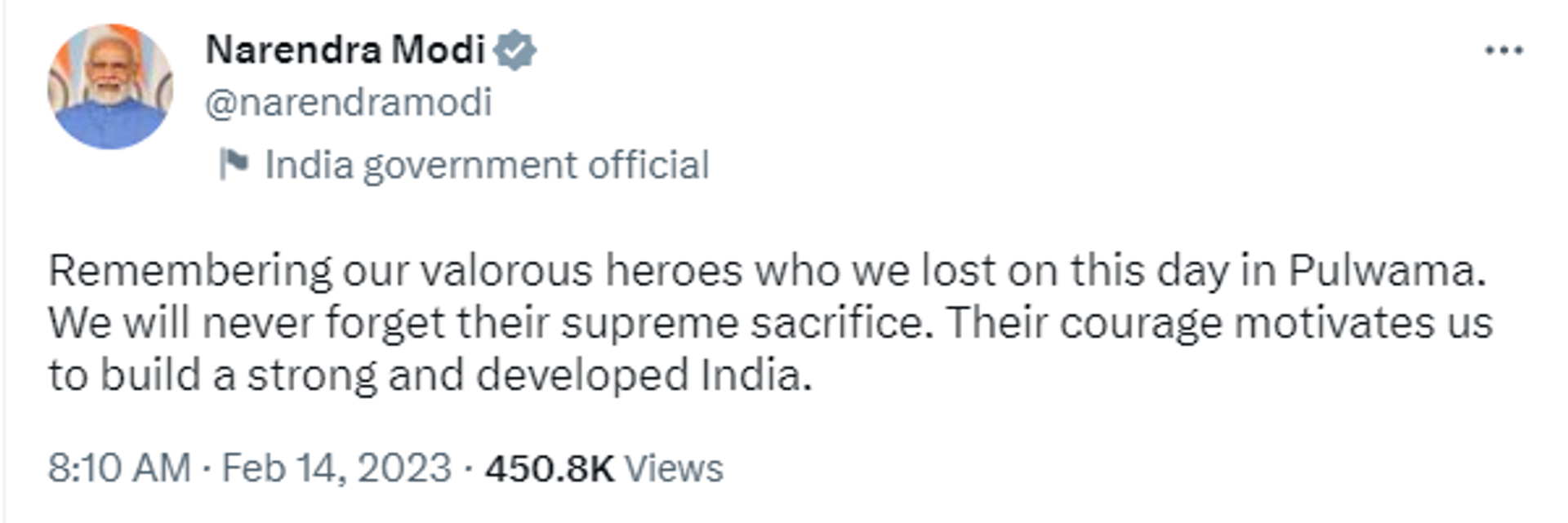 Prime Minister Narendra Modi Paid Tributes to Martyrs of Pulwama Attack - Sputnik India, 1920, 14.02.2023