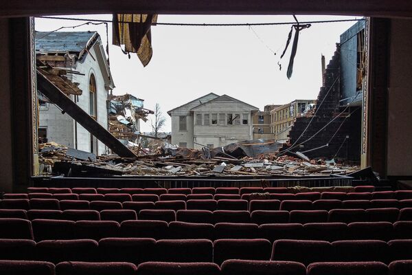 The Legion Theatre lies destroyed in Mayfield, Kentucky, on December 16, 2021, six days after tornadoes hit the area. - Sputnik India