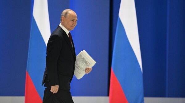 Russia's President Vladimir Putin delivers his regular address to the Federal Assembly on 21 February 2023. - Sputnik India