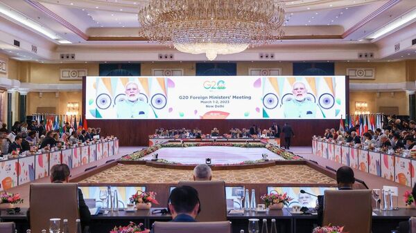 Indian Prime Minister Narendra Modi addresses G20 participants - Sputnik भारत