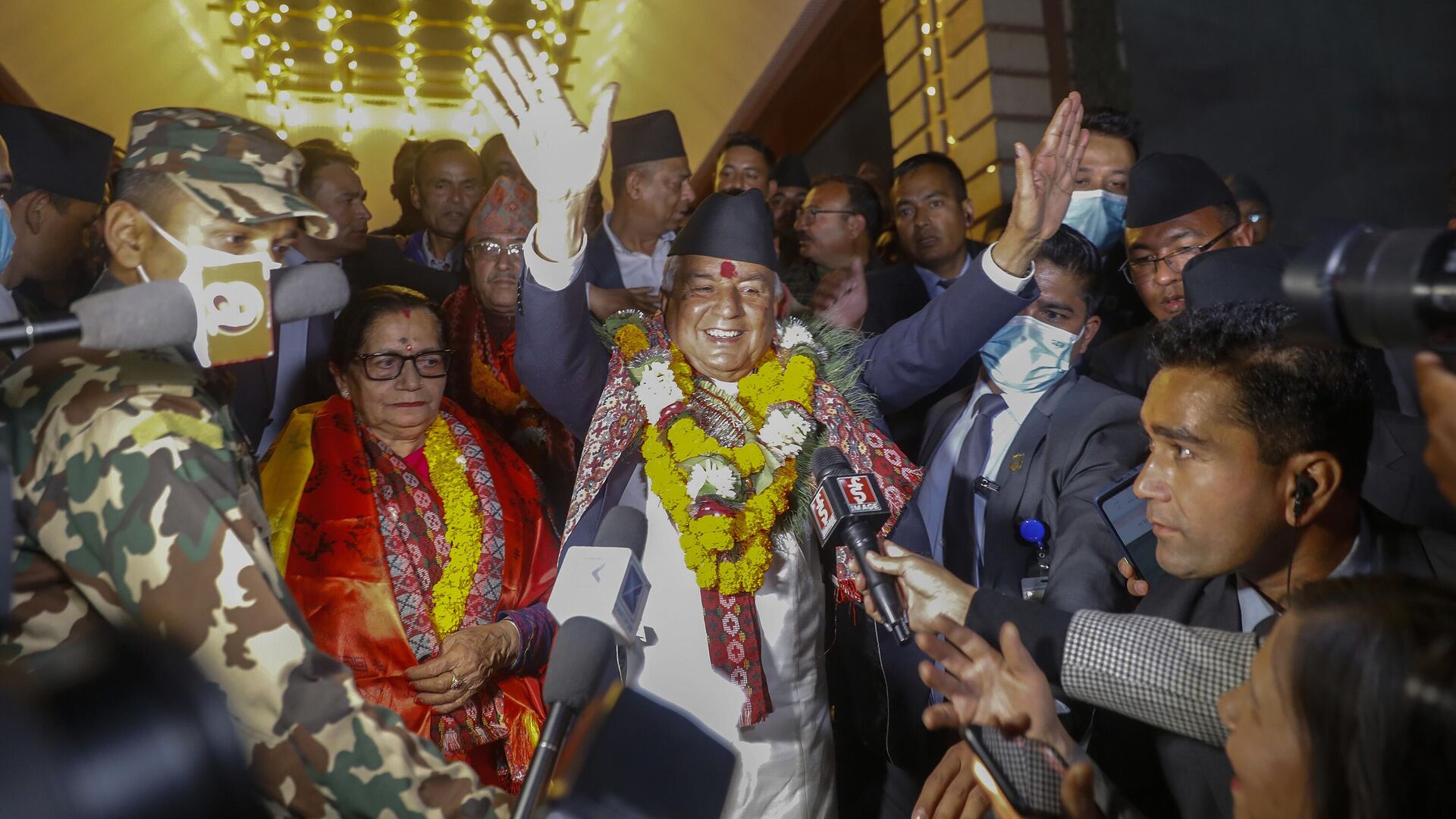 Nepali Congress party leader Ram Chandra Poudel waves to the media after he was elected Nepal's new president in Kathmandu, Nepal, Thursday, March 9, 2023. - Sputnik India, 1920, 15.03.2023