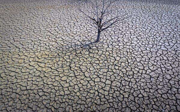 The cracked earth of the Sau reservoir is visible north of Barcelona, Spain, March 20, 2023. - Sputnik भारत