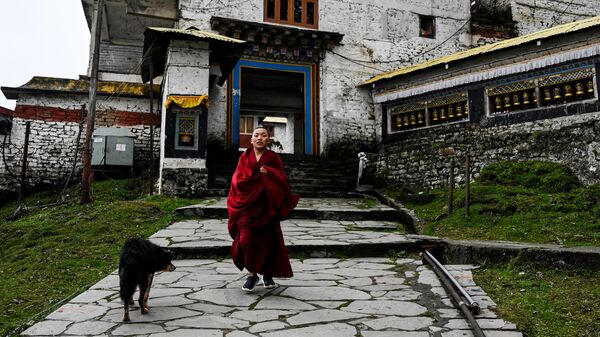 A young Buddhist monk walks at the premises of the Tawang monastery in Tawang town in northeast Indian state of Arunachal Pradesh on April 5, 2023. - Sputnik India
