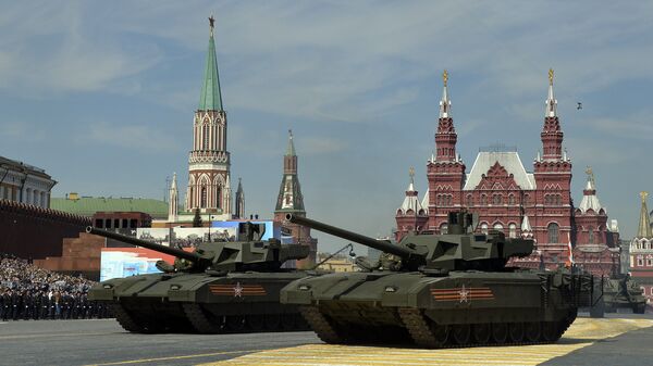 Russian T-14 Armata tanks drive during the Victory Day military parade at Red Square in Moscow on May 9, 2015. - Sputnik भारत