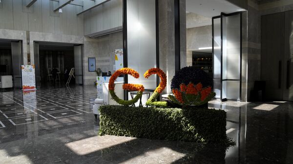 A G20 signage made from flowers is displayed at the main venue of the G20 financial conclave on the outskirts of Bengaluru, India, Friday, Feb. 24, 2023. - Sputnik India
