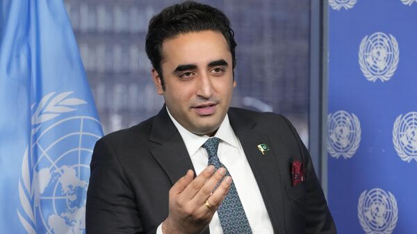 Pakistani Foreign Minister Bilawal Bhutto Zardari speaks during an interview with The Associated Press, Thursday, March 9, 2023 at United Nations headquarters. - Sputnik India