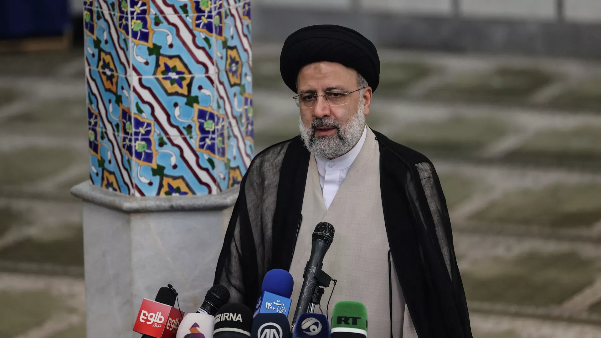Ebrahim Raisi gives a news conference after voting in the presidential election, at a polling station in the capital Tehran, on June 18, 2021. - Raisi on June 19 declared the winner of a presidential election, a widely anticipated result after many political heavyweights were barred from running.