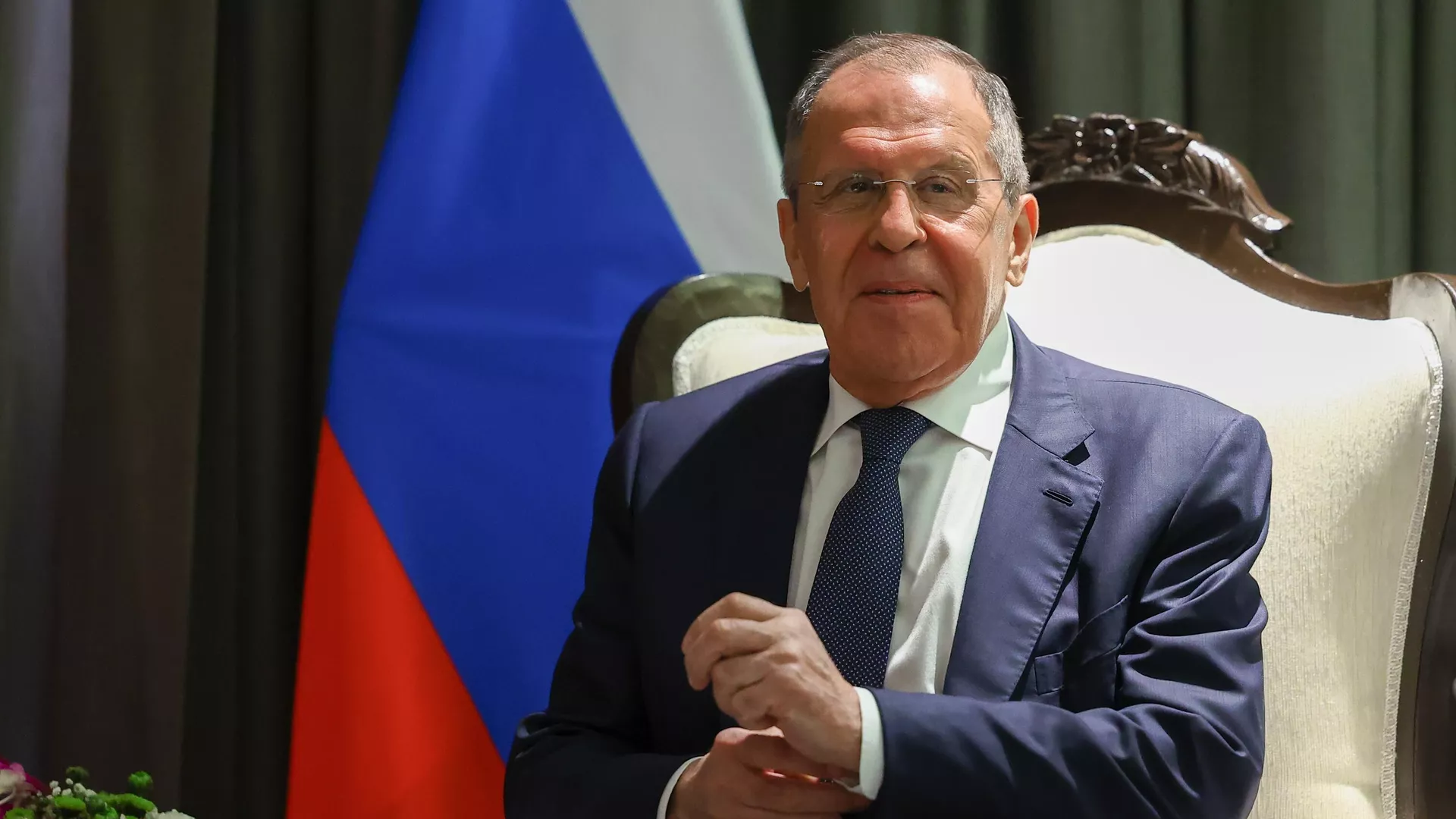 Russian Foreign Minister Sergey Lavrov on the sidelines of the SCO meeting in Goa on MAy 4-5.