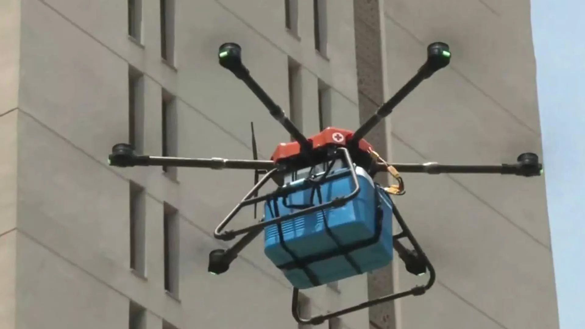 Drone delivering blood bags