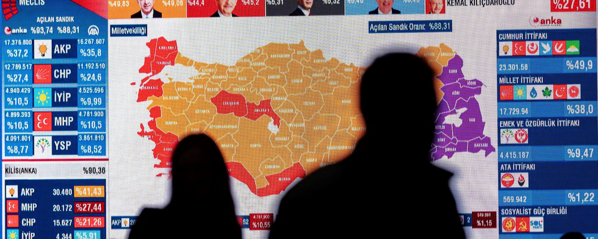 CHP members watch TV after the first results at the CHP building in Istanbul on May 14, 2023, after polls closed in Turkey's presidental and parliamentary elections first round.  - Sputnik India, 1920, 15.05.2023