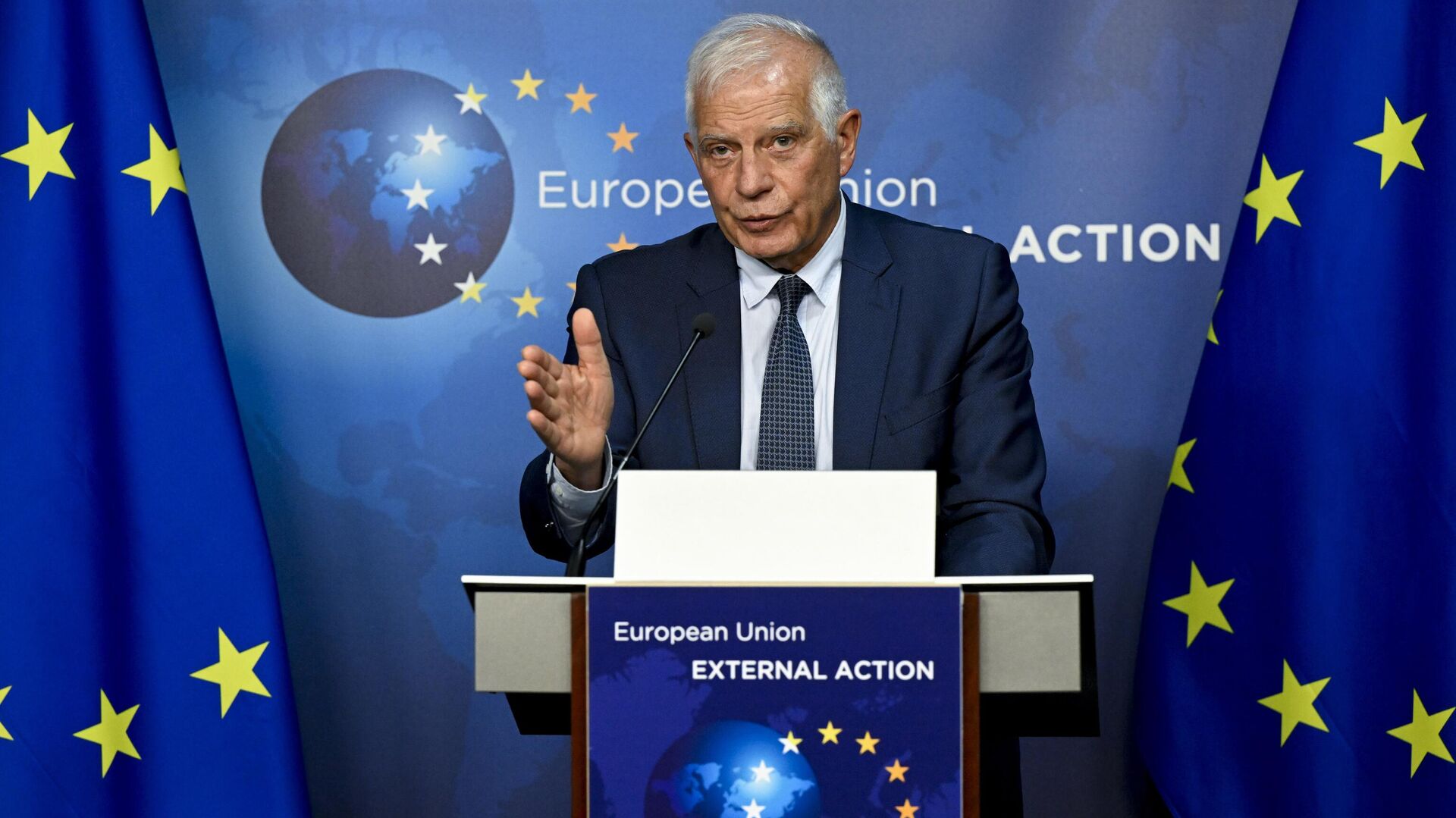 European Union foreign policy chief Josep Borrell speaks during a media conference after a high-level Belgrade-Pristina dialogue meeting at the EEAS building in Brussels, Tuesday, May 2, 2023. - Sputnik India, 1920, 16.05.2023