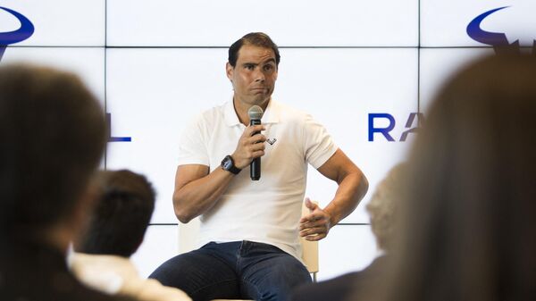Spanish tennis player Rafael Nadal gestures as he talks during a press conference to announce he will not compete in the French Open, at the Rafa Nadal Academy in Manacor, on the Spanish Balearic Island of Mallorca, on May 18, 2023. - Sputnik India