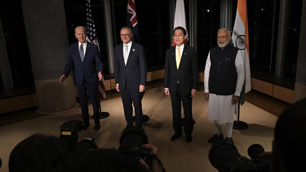 US President Joe Biden, Australia's Prime Minister Anthony Albanese, Japan's Prime Minister Fumio Kishida, and India's Prime Minister Narendra Modi hold a quad meeting - Sputnik भारत