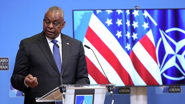 U.S. Secretary for Defense Lloyd J. Austin III speaks during a media conference after a meeting of NATO defense ministers at NATO headquarters in Brussels - Sputnik India