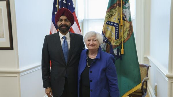 Treasury Secretary Janet Yellen meets with World Bank President Ajay Banga at the Treasury Department, Thursday, June 1, 2023, in Washington. - Sputnik India