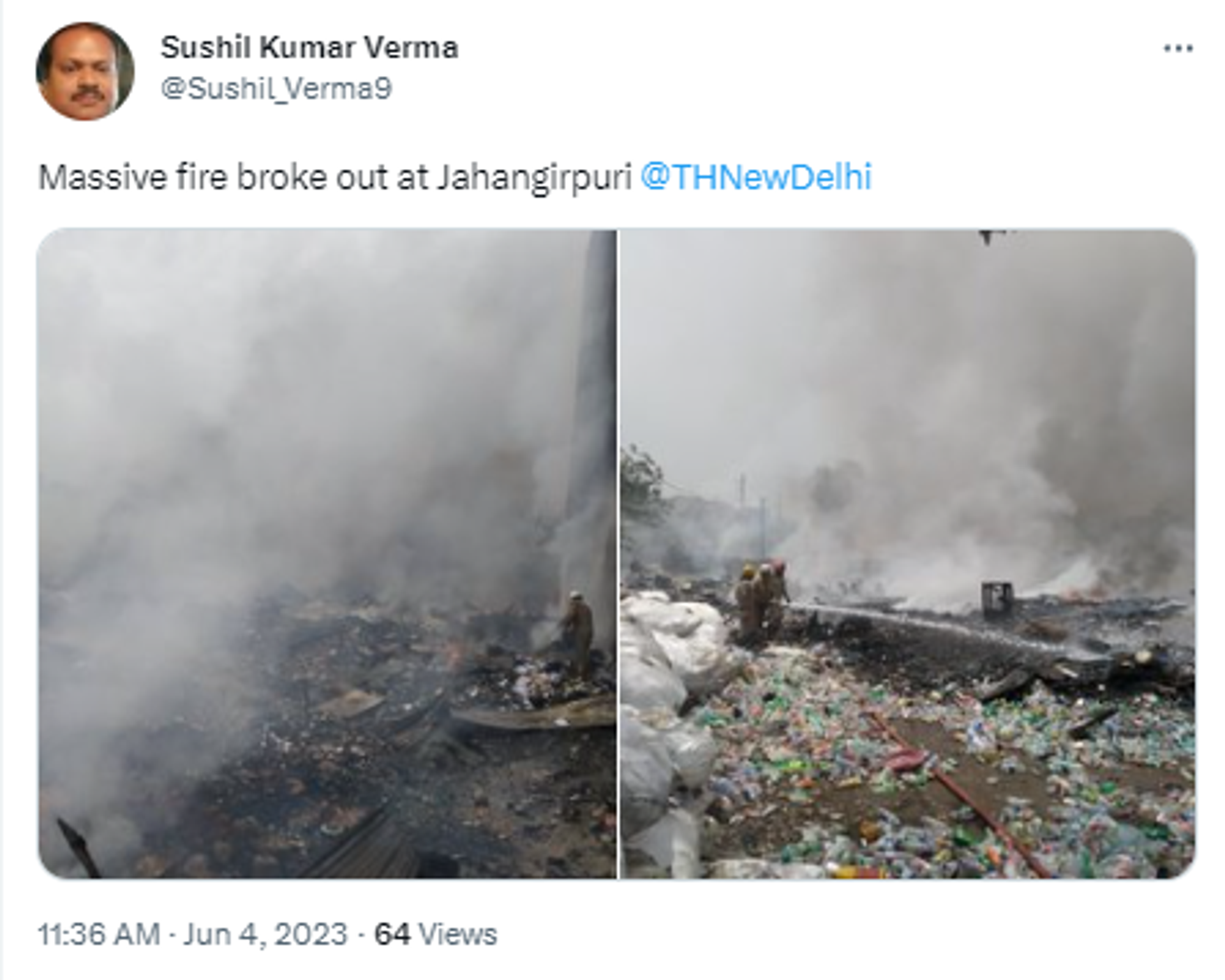 Dousing operation underway after massive fire broke out in slum area in Delhi's Jahangirpuri  - Sputnik India, 1920, 04.06.2023
