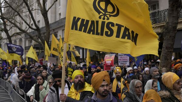 Protestors of the Khalistan movement demonstrate outside of the Indian High Commission in London - Sputnik भारत