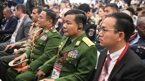 Representatives of Myanmar at the plenary session of the International Military-Technical Forum ARMY-2022 at the Patriot Congress and Exhibition Center. - Sputnik India