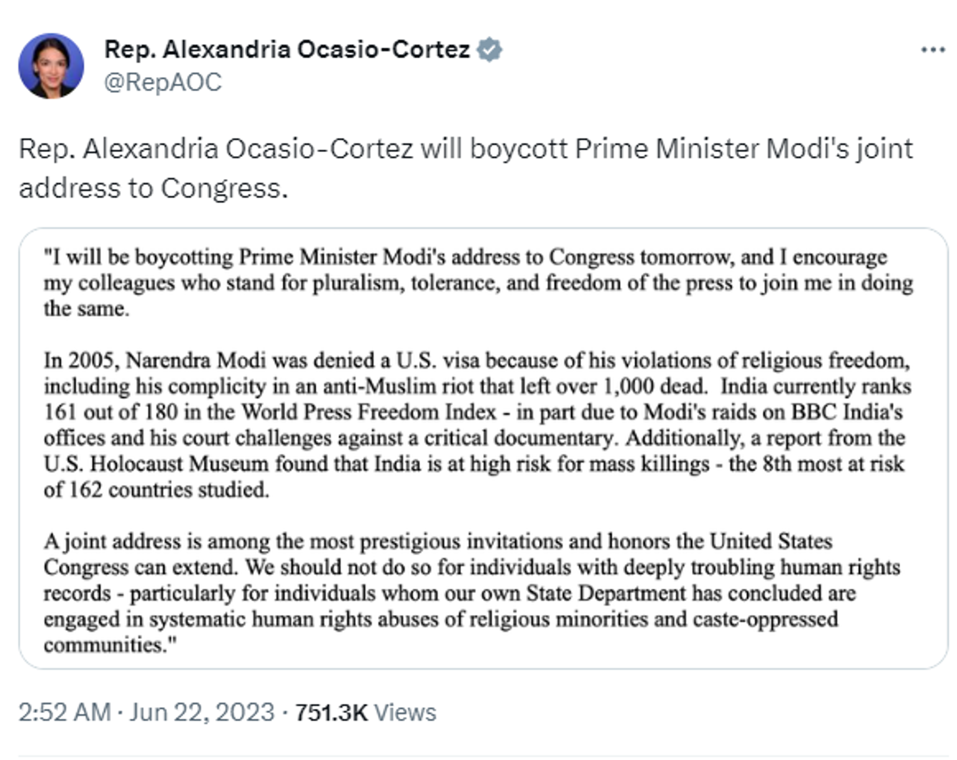 Rep. Alexandria Ocasio-Cortez Tweet  - Sputnik India, 1920, 22.06.2023