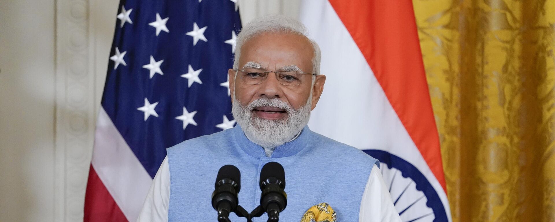 India's Prime Minister Narendra Modi speaks during a news conference with President Joe Biden in the East Room of the White House in Washington, Thursday, June 22, 2023. - Sputnik India, 1920, 23.06.2023