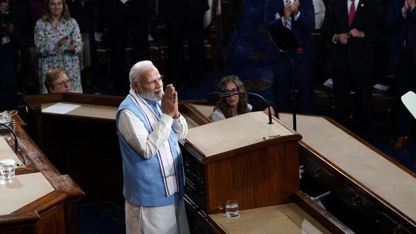 India's Prime Minister Narendra Modi addresses a joint meeting of Congress, at the Capitol in Washington, Thursday, June 22, 2023. - Sputnik भारत